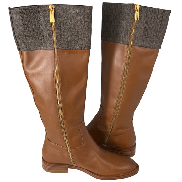 NEW MICHAEL KORS BROWN PARKER LOGO & LEATHER KNEE BOOTS SZ 6 - Picture 4 of 12